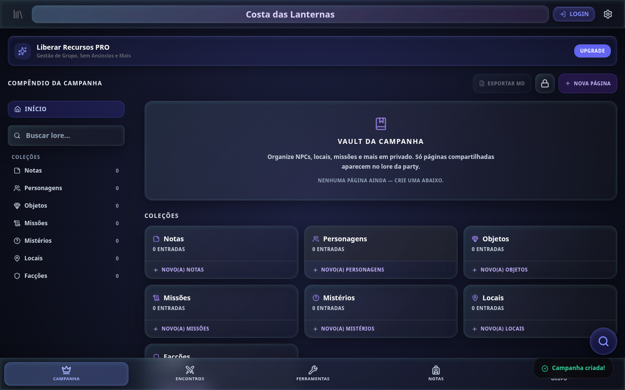 Uma campanha organizada — DnDTracker